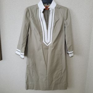 Tory Burch Mini Dress Kaftan Tan White Quarter sleeve Sz 2